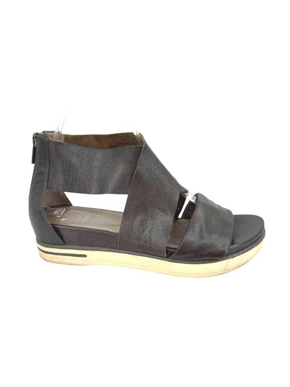 Eileen Fisher Sport Tumbled Leather Platform Open-Toe Sandals Black Size 8